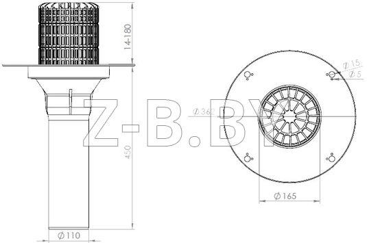Frachmann VO-PVC 110x450 Воронка обогреваемая с корпусом из ПВХ и листвоуловителем