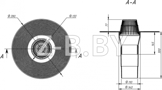 Frachmann V 110x140 Кровельная воронка без обжимного фланца (эконом)